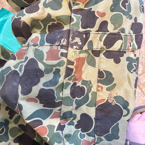 Vtg Duck Camo Canvas Coveralls Sz L Distressed One Piece Utility‎ Grunge Hunting - Picture 8 of 14